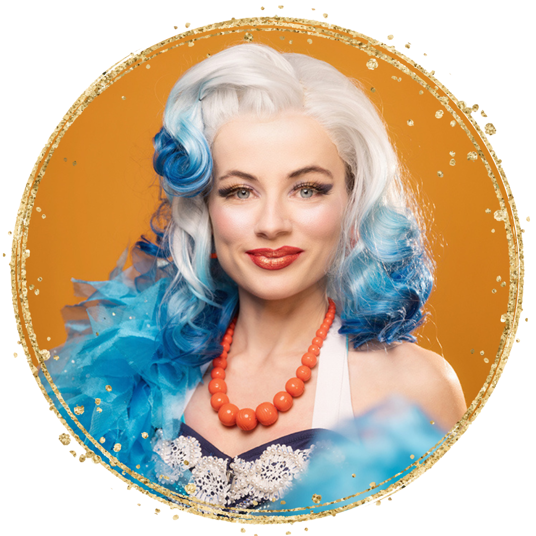 blue and white haired smiling young woman